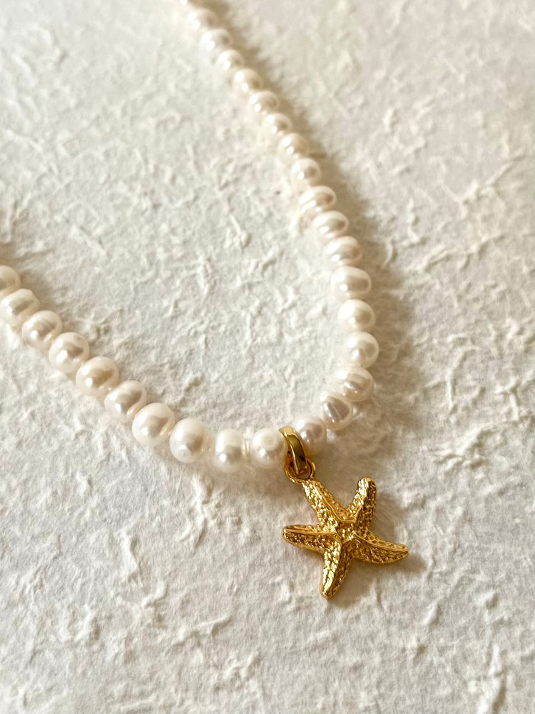 Pearl Necklace with Starfish Gold Charm Set